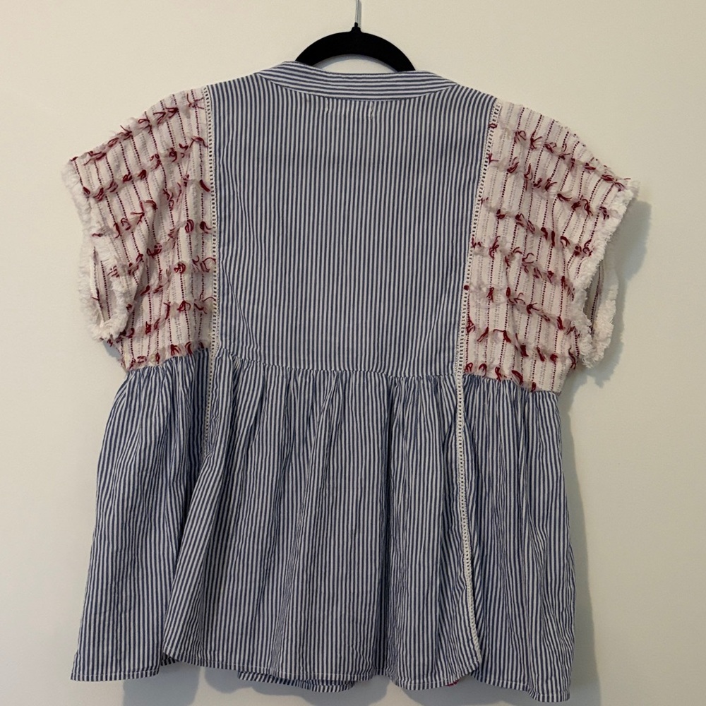 THML Blue and White Striped Blouse with Red Accents - Picture 4 of 4